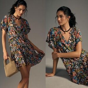 Anthropologie Robin Tiered Floral Boho Summer Vacation Mini Dress New Size S